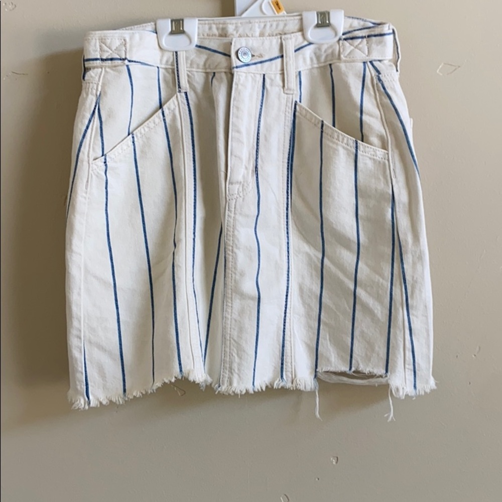 Striped American eagle jean skirt.